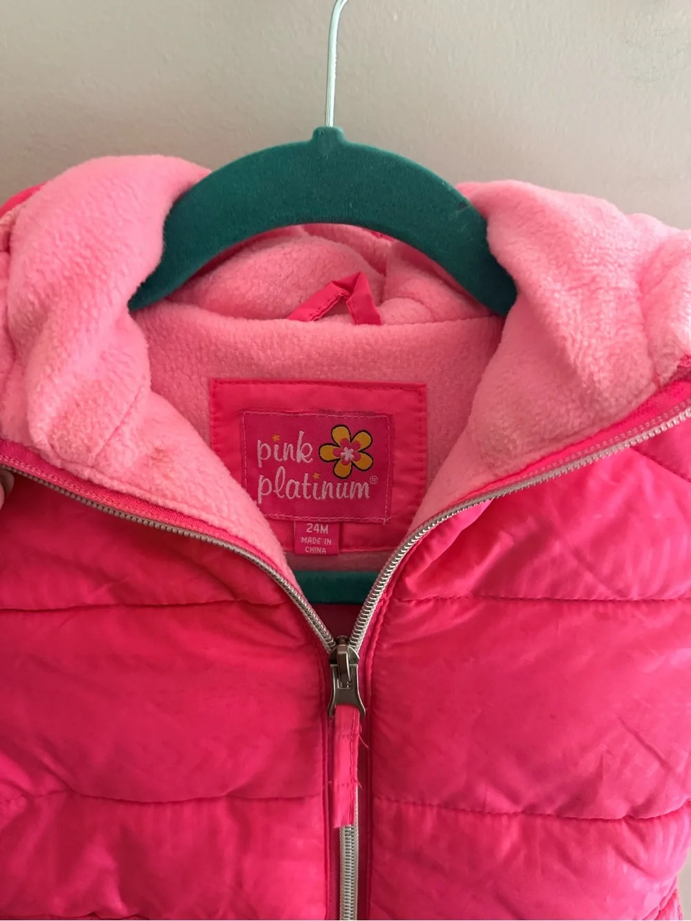 Bright Pink Quilted Girls' Puffer Jacket with Hood